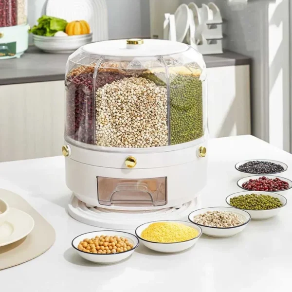 Dispensador giratorio de arroz y cereales 360° – Contenedor hermético para cocina - Image 2