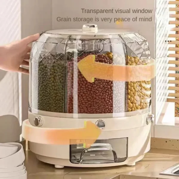 Dispensador giratorio de arroz y cereales 360° – Contenedor hermético para cocina - Image 3
